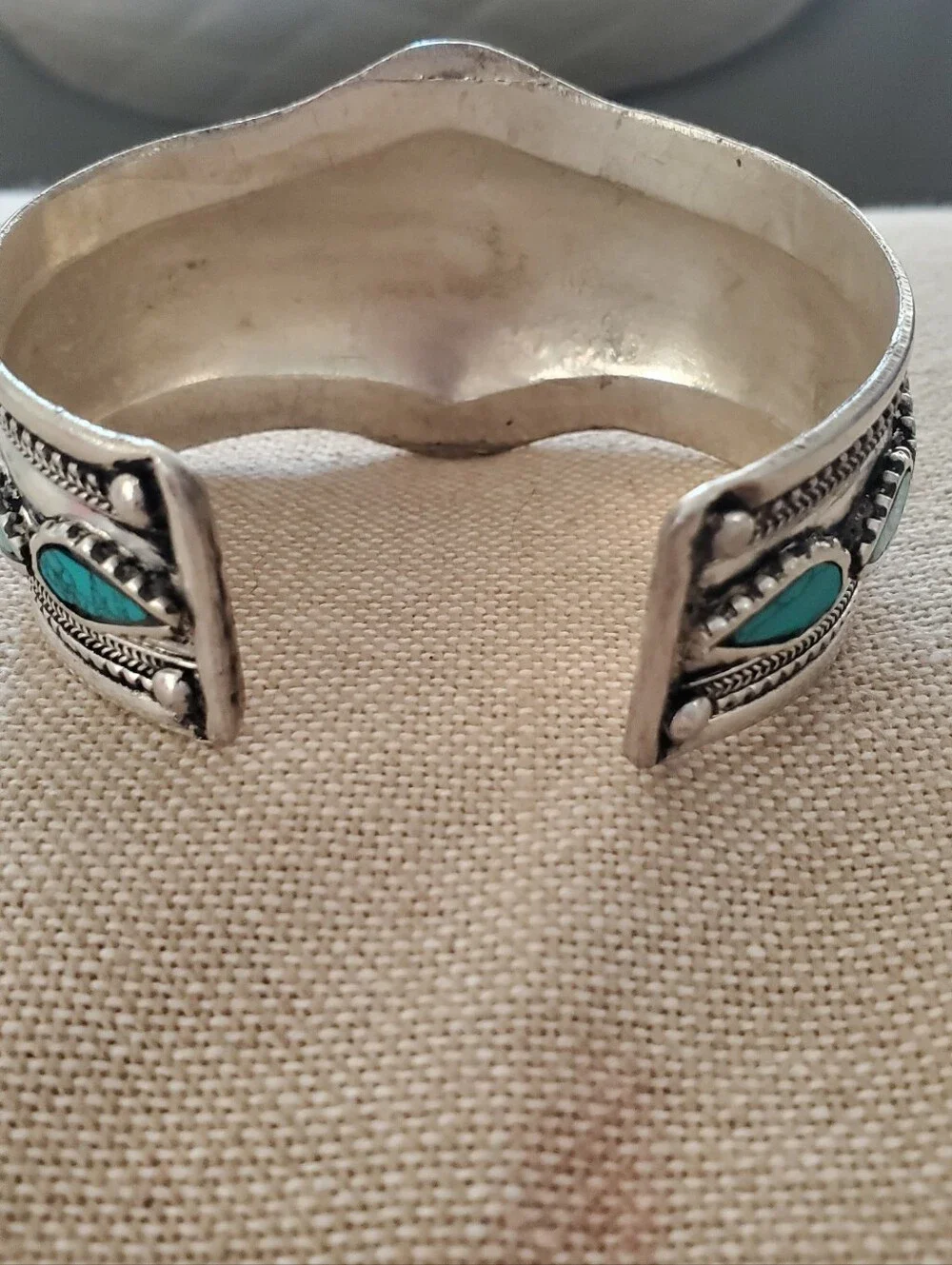 Boho German Silver Plated Turquoise Wide Statement Cuff Tribal Bracelet Western